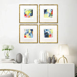 Set Of Four Vibrant Modern Abstract Watercolor Gold Framed Wall Art