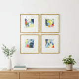 Set Of Four Vibrant Modern Abstract Watercolor Gold Framed Wall Art