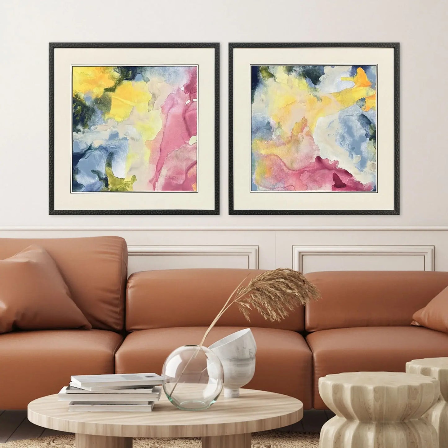 Set Of Two Modern Abstract Watercolor Black Framed Wall Art - Homeroots - Flyclothing LLC