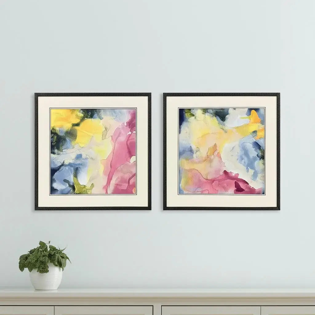 Set Of Two Modern Abstract Watercolor Black Framed Wall Art - Homeroots - Flyclothing LLC