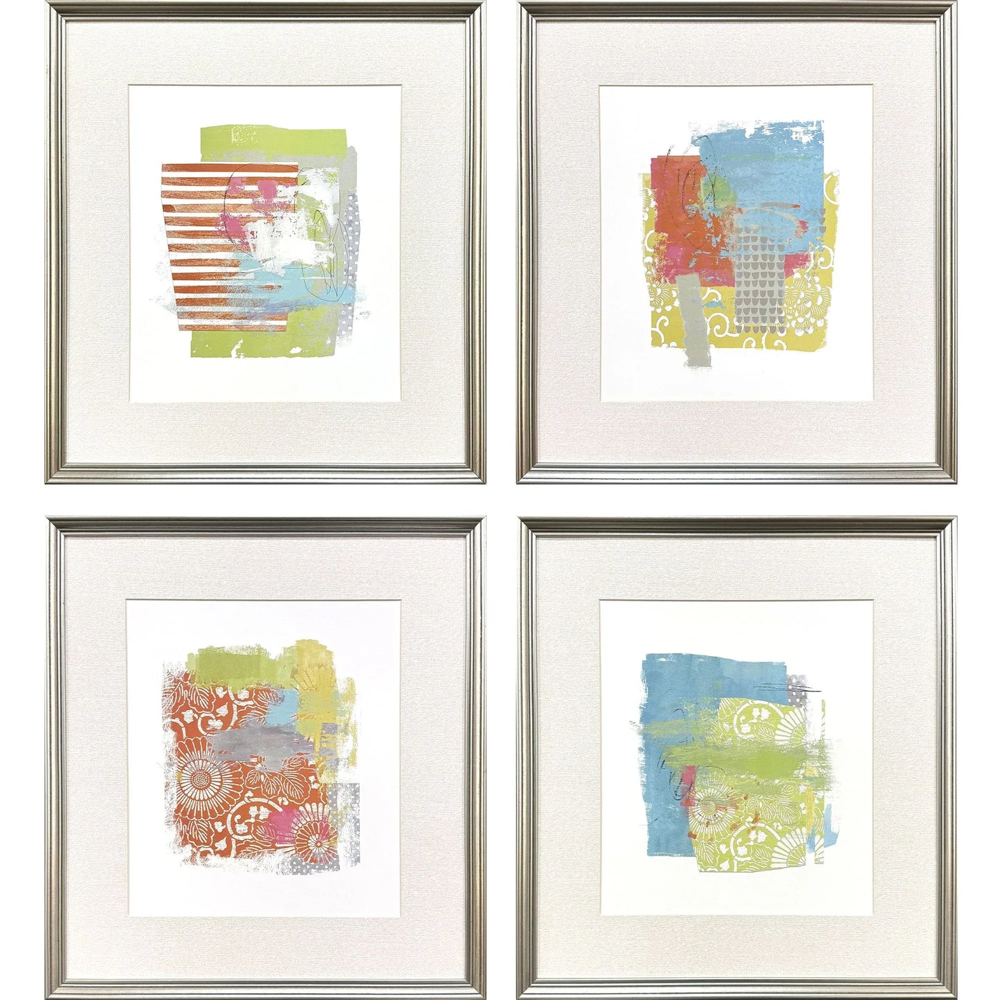 Set Of Four Modern Abstract Silver Framed Wall Art