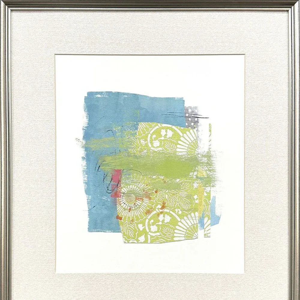 Set Of Four Modern Abstract Silver Framed Wall Art