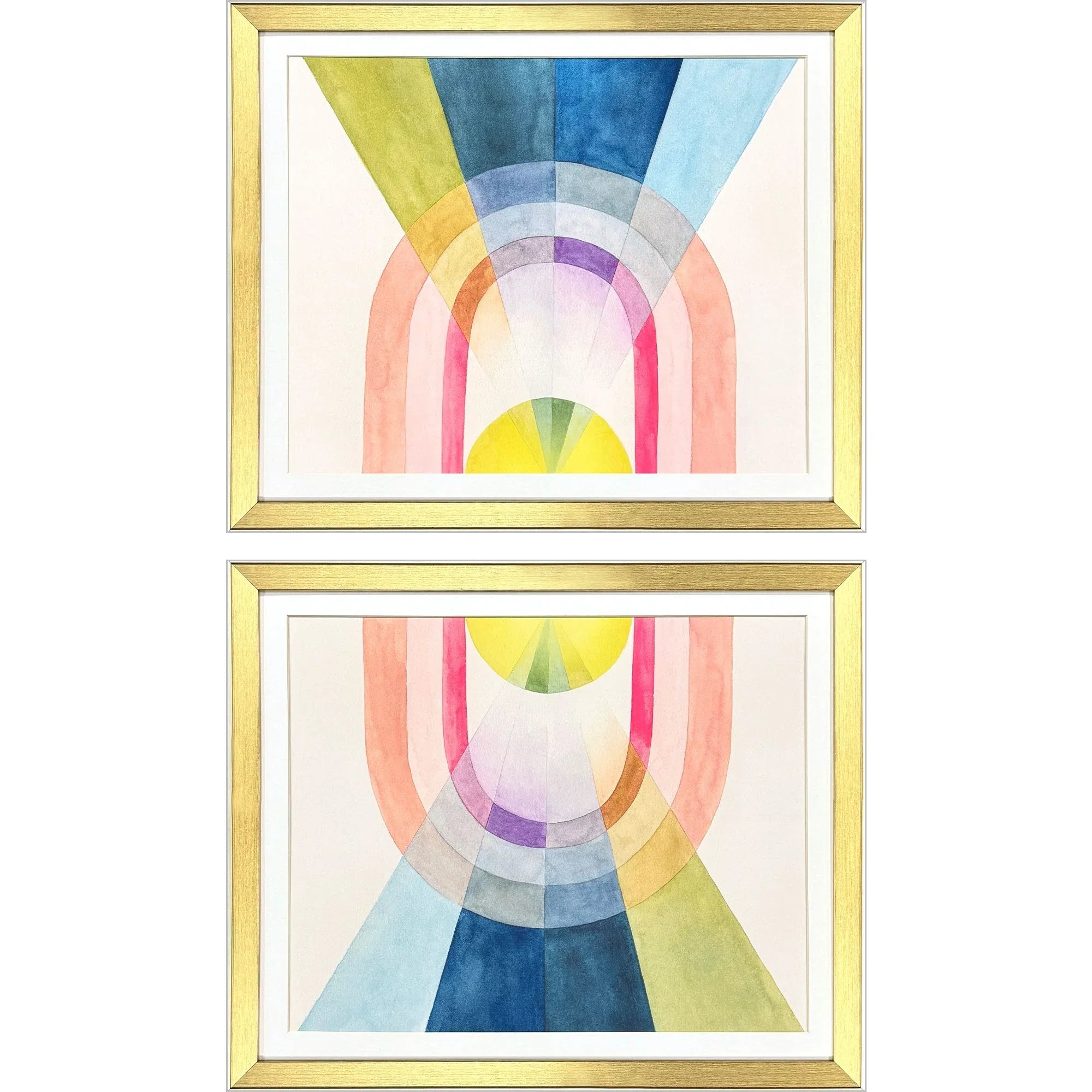 Set Of Two Geometric Watercolor Gold Framed Wall Art