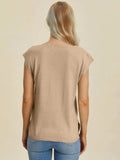 Double Take Full Size Notched Cap Sleeve Knit Top - Trendsi - Flyclothing LLC