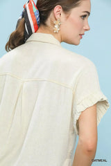 Umgee Washed Linen Blend Smocked Shirt - Trendsi - Flyclothing LLC