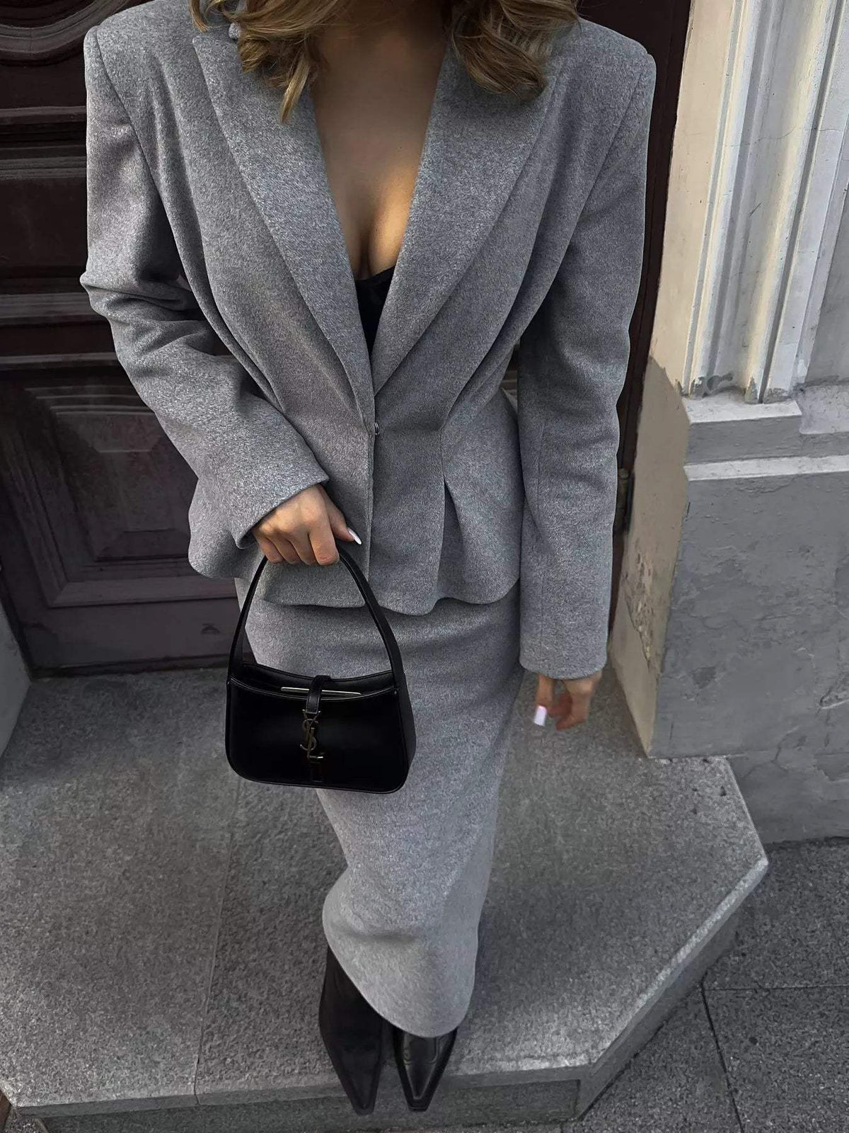 Peplum Blazer and Skirt Set - Trendsi - Flyclothing LLC
