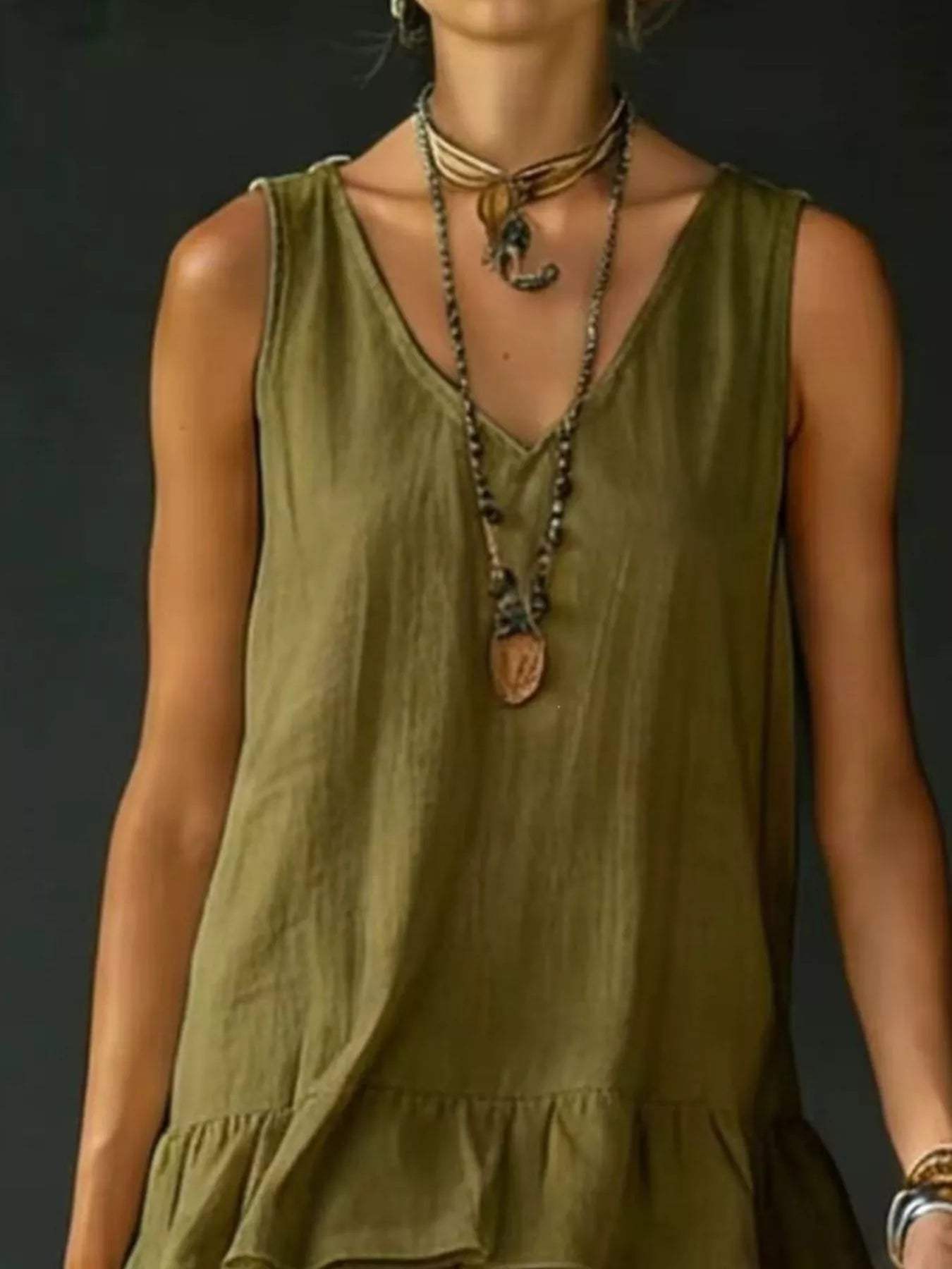 Full Size Ruffled Hem V-Neck Sleeveless Dress Plus Size - Trendsi - Flyclothing LLC