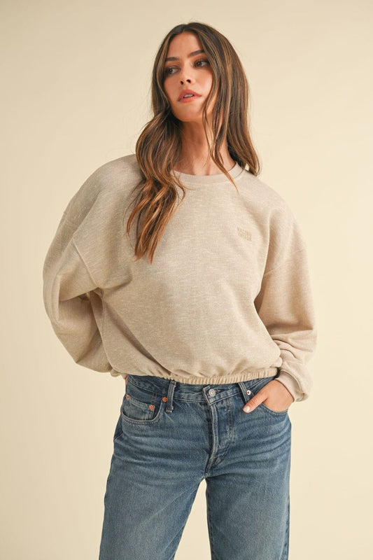 Mable Round Neck Letter Embroidery Crop Sweatshirt - Trendsi