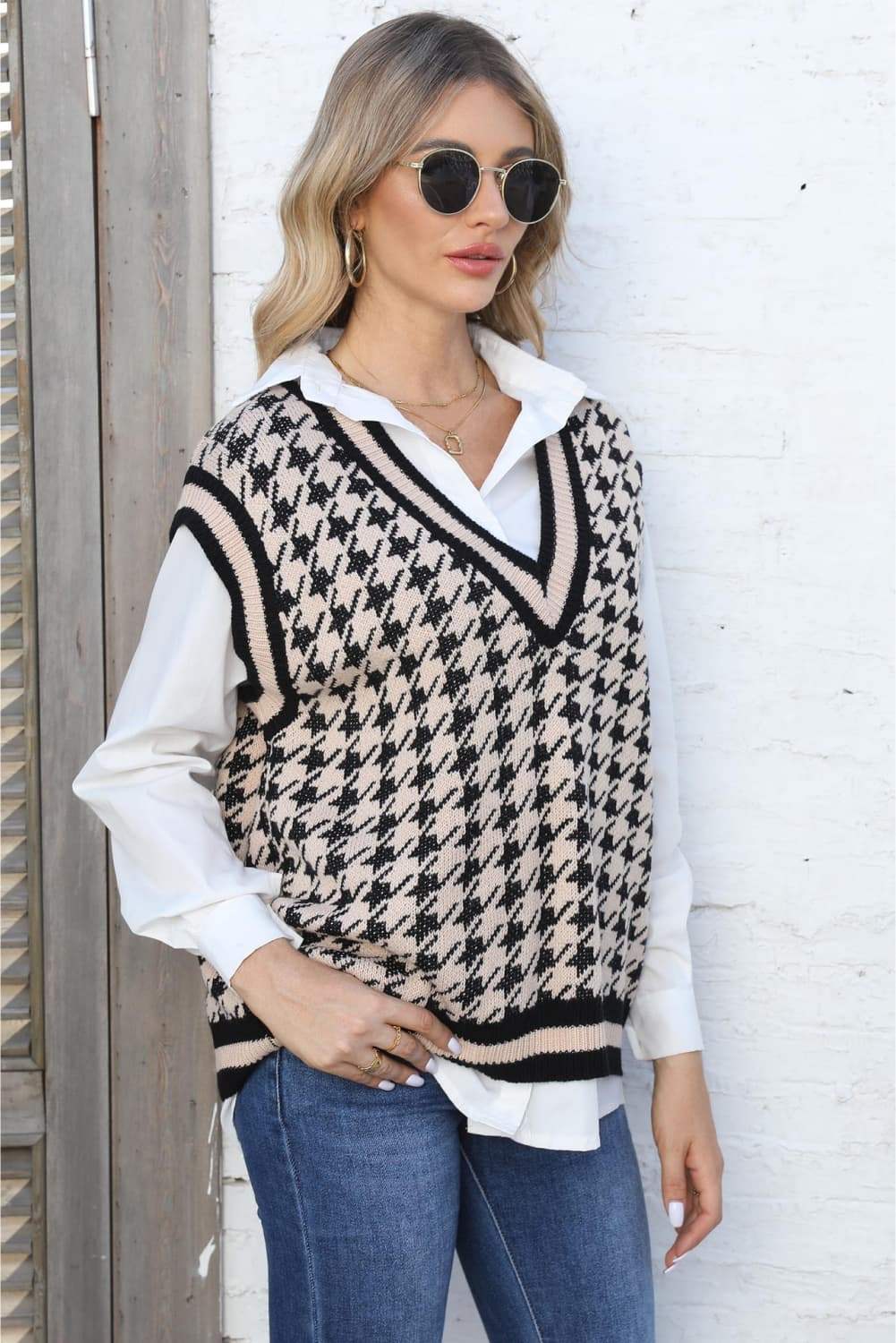 Ribbed V-Neck Sleeveless Sweater - Trendsi - Flyclothing LLC