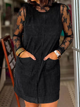 Corduroy Sleeveless Mini Dress with Patched Pockets - Trendsi - Flyclothing LLC