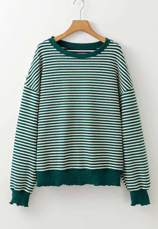 Striped Round Neck Long Sleeve Sweatshirt - Trendsi - Flyclothing LLC