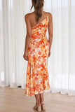 Ruched Printed Single Shoulder Midi Dress - Trendsi