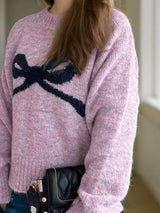 Bow Round Neck Long Sleeve Sweater - Trendsi - Flyclothing LLC