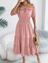 Smocked Off-Shoulder Tiered Dress - Trendsi - Flyclothing LLC