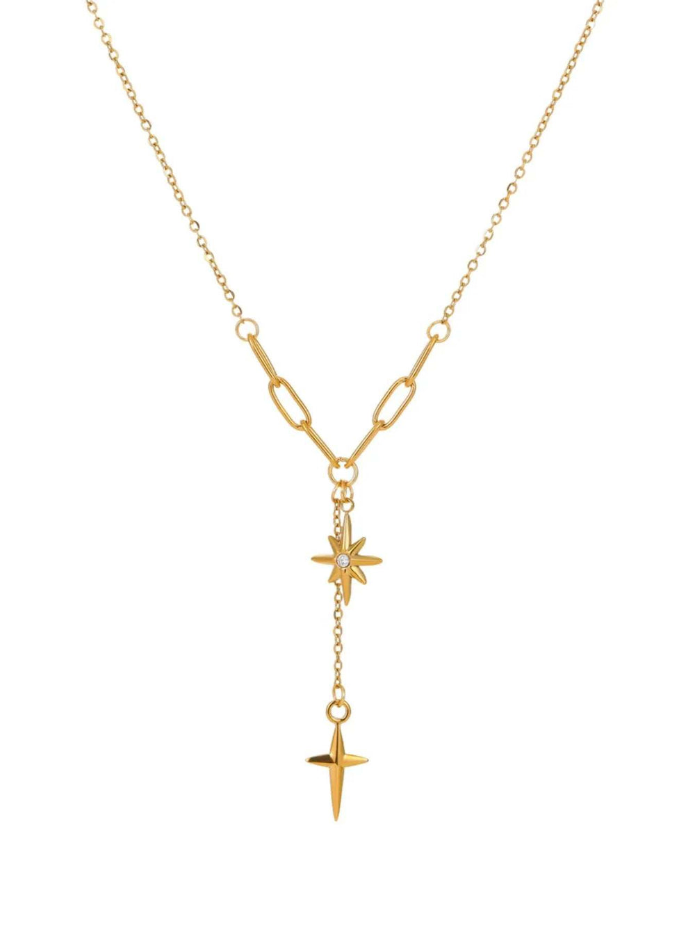 18K Gold-Plated Star Cross Pendant Necklace - Trendsi - Flyclothing LLC