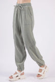 VERY J Washed Woven Crinkle Gauze Drawstring Pants - Trendsi