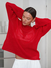 Round Neck Long Sleeve Knit Cover Up - Trendsi