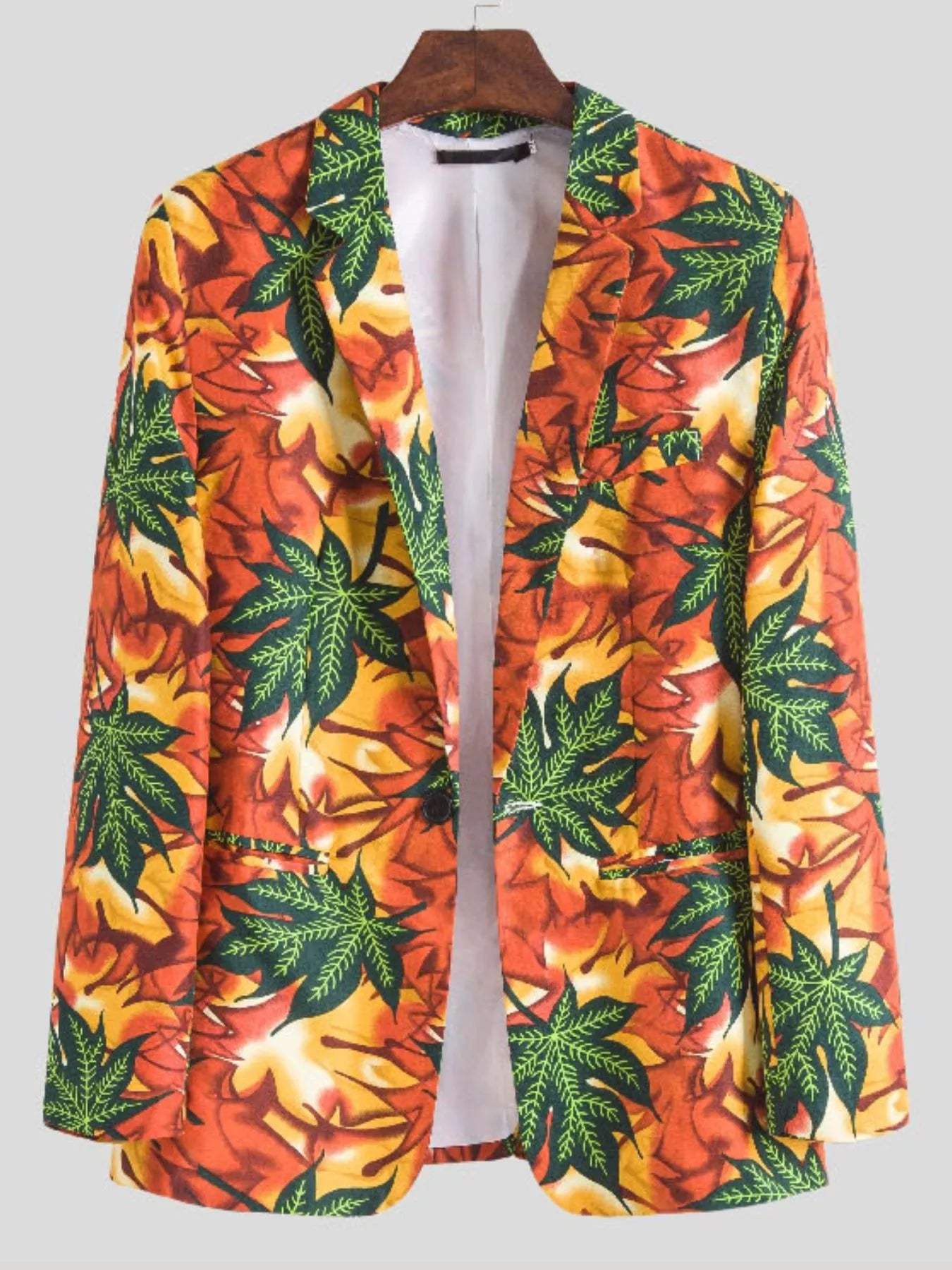 Men's Plus Size Vibrant Leaf Print Blazer - Trendsi - Flyclothing LLC