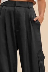 Annie Wear Wide Leg Cargo Satin Pants - Trendsi - Flyclothing LLC