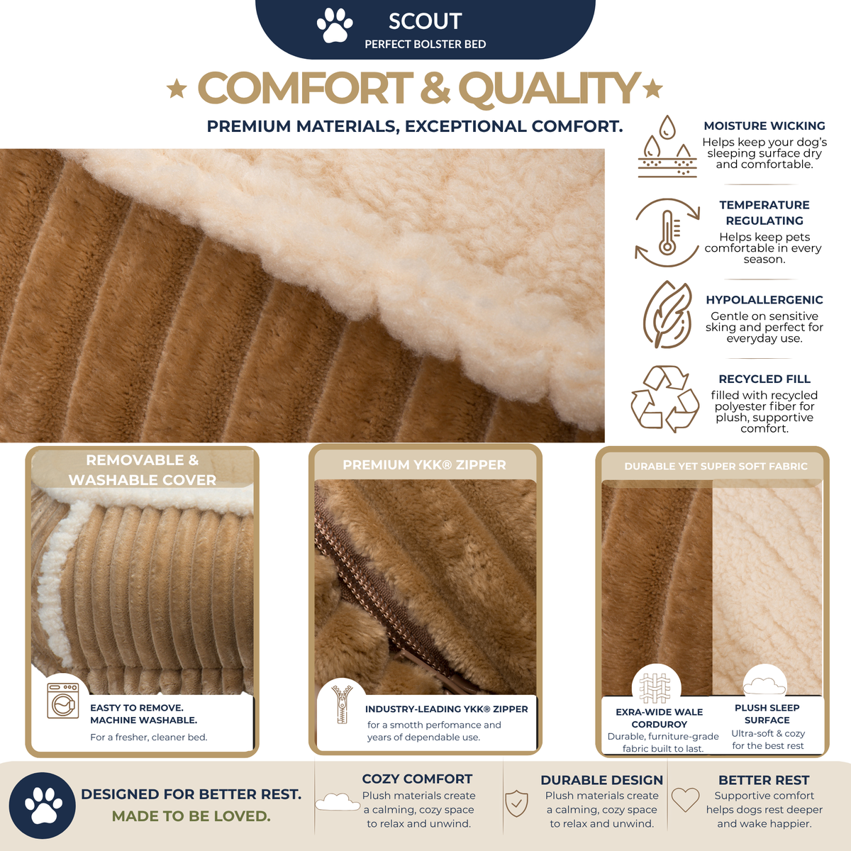 Scout Perfect Bolster Dog Bed - HuggleHounds - Flyclothing LLC