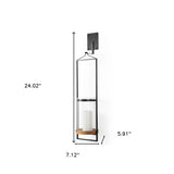 24" Black Distressed Geometric Metal Solid Wood And Glass Wall Sconce Candle Holder