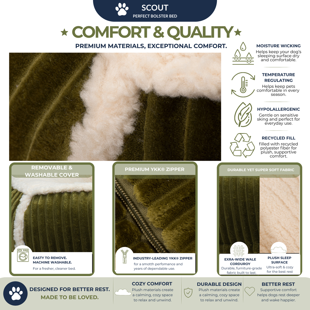 Scout Perfect Bolster Dog Bed - HuggleHounds - Flyclothing LLC