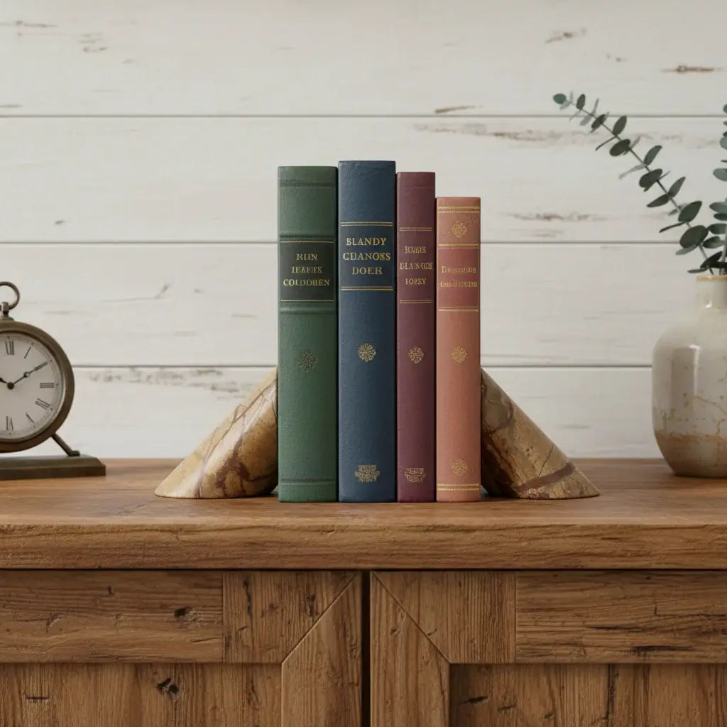 Set of Two Brown Marble Geometric Decorative Bookends - Homeroots - Flyclothing LLC