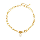 18K Gold-Plated Chain Pearl Necklace - Trendsi - Flyclothing LLC