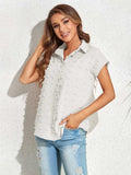 Swiss Dot Button Up Cap Sleeve Shirt - Trendsi - Flyclothing LLC