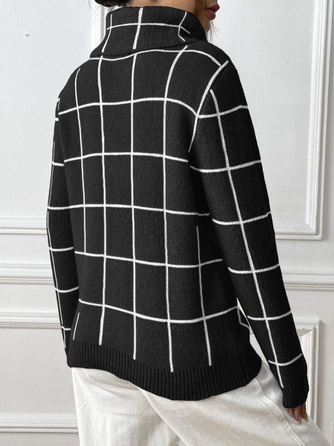 Heart Plaid Turtleneck Long Sleeve Sweater - Trendsi - Flyclothing LLC