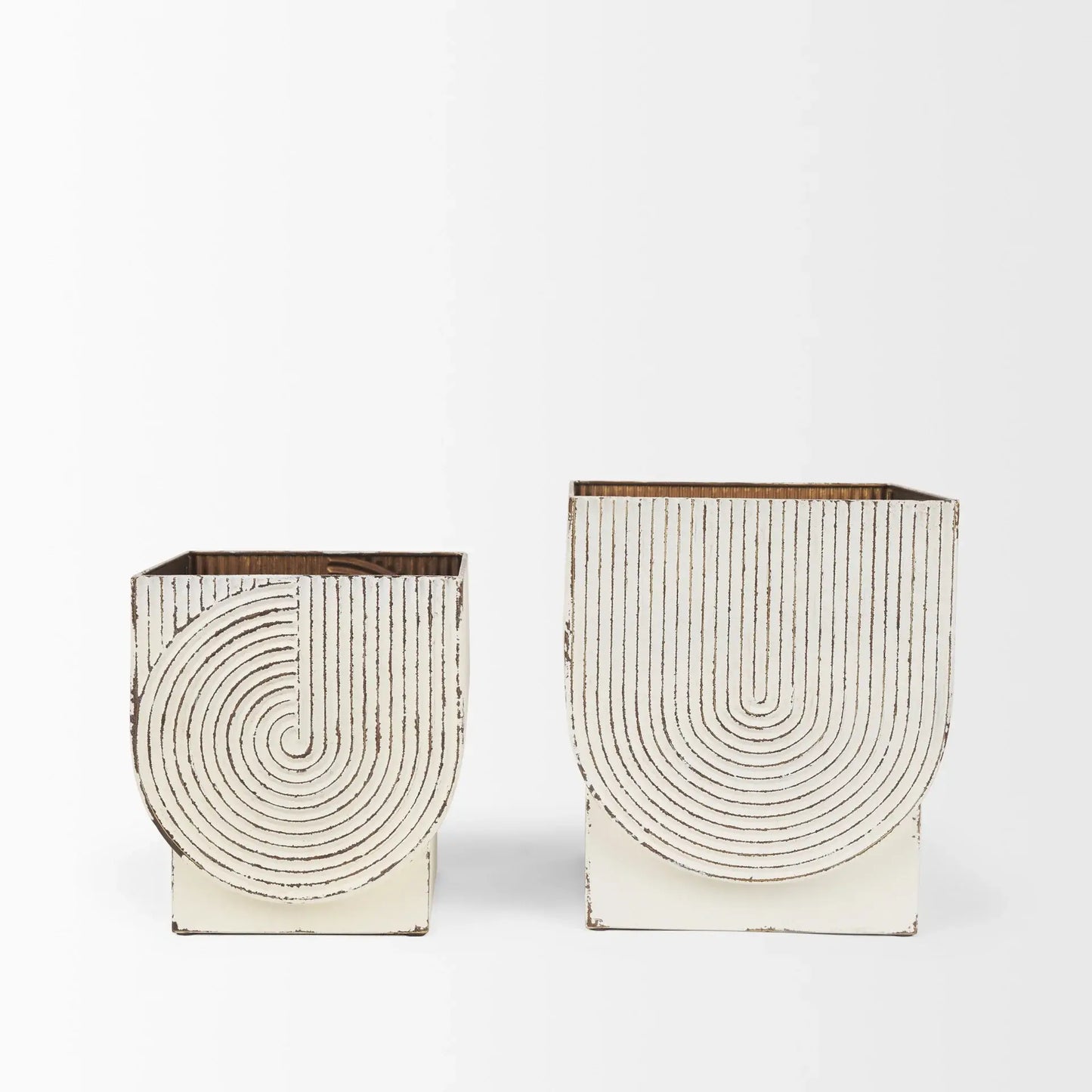 Set of Two White Metal 20 Ounce Rectangular Pot Planters - Homeroots - Flyclothing LLC
