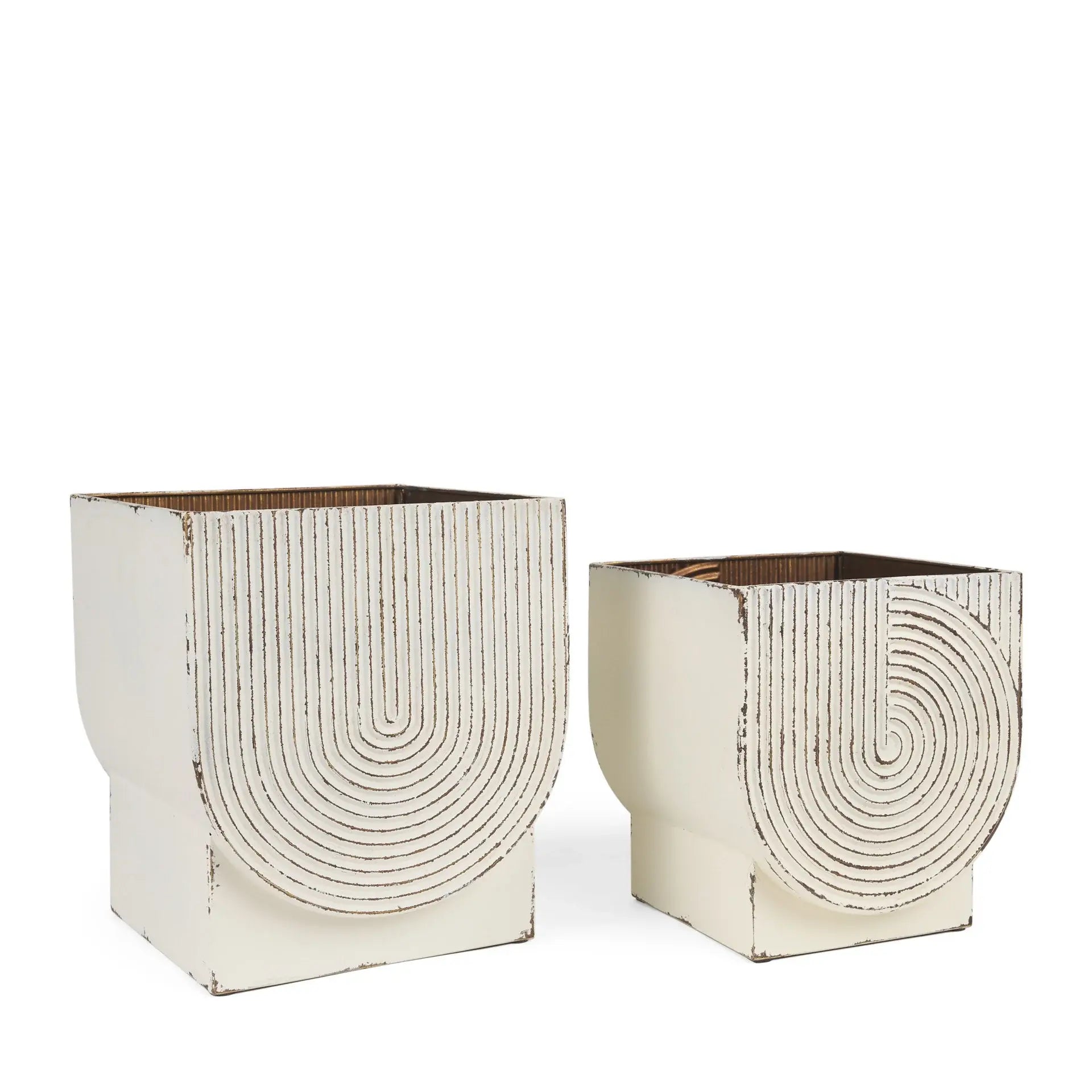 Set of Two White Metal 20 Ounce Rectangular Pot Planters - Homeroots - Flyclothing LLC