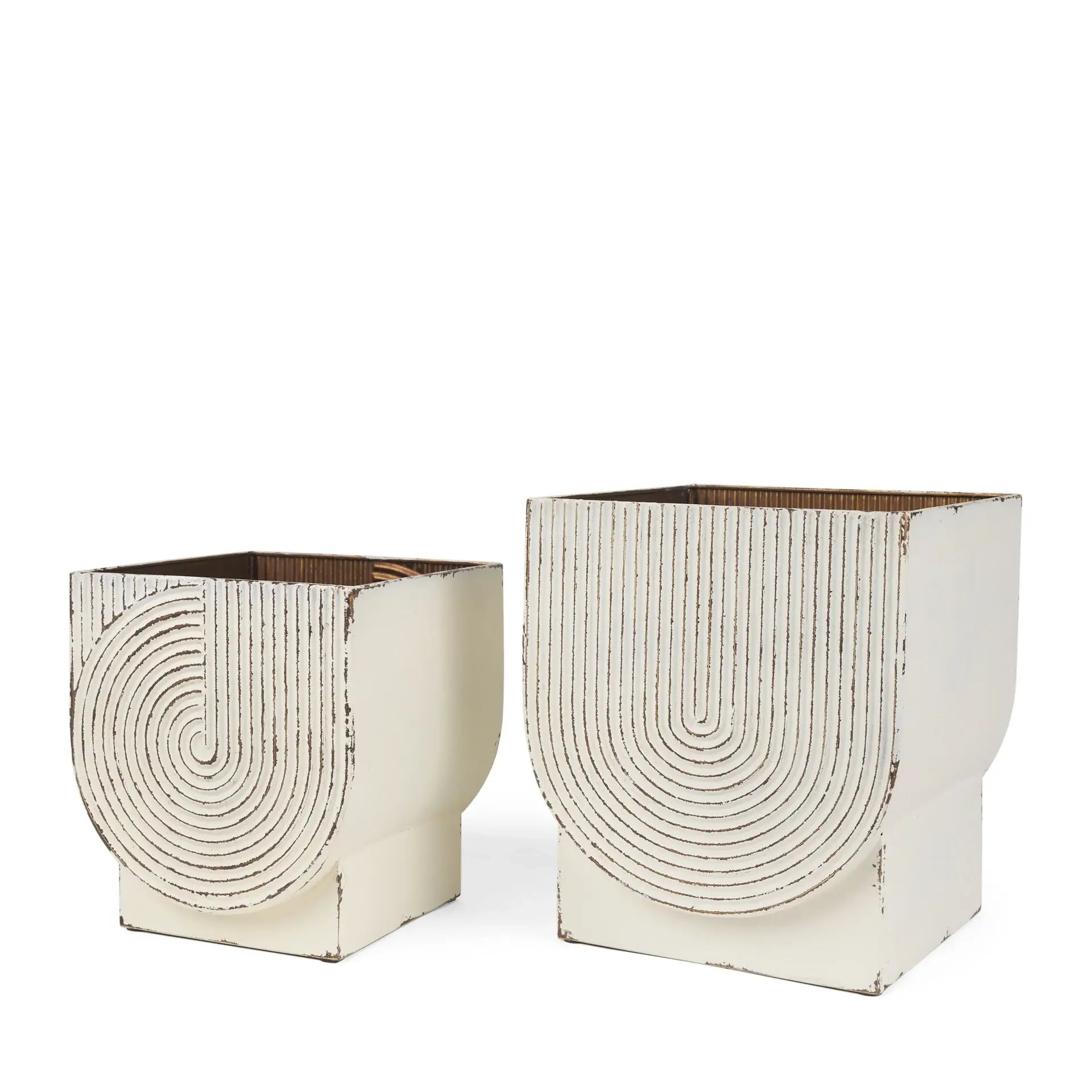 Set of Two White Metal 20 Ounce Rectangular Pot Planters - Homeroots - Flyclothing LLC