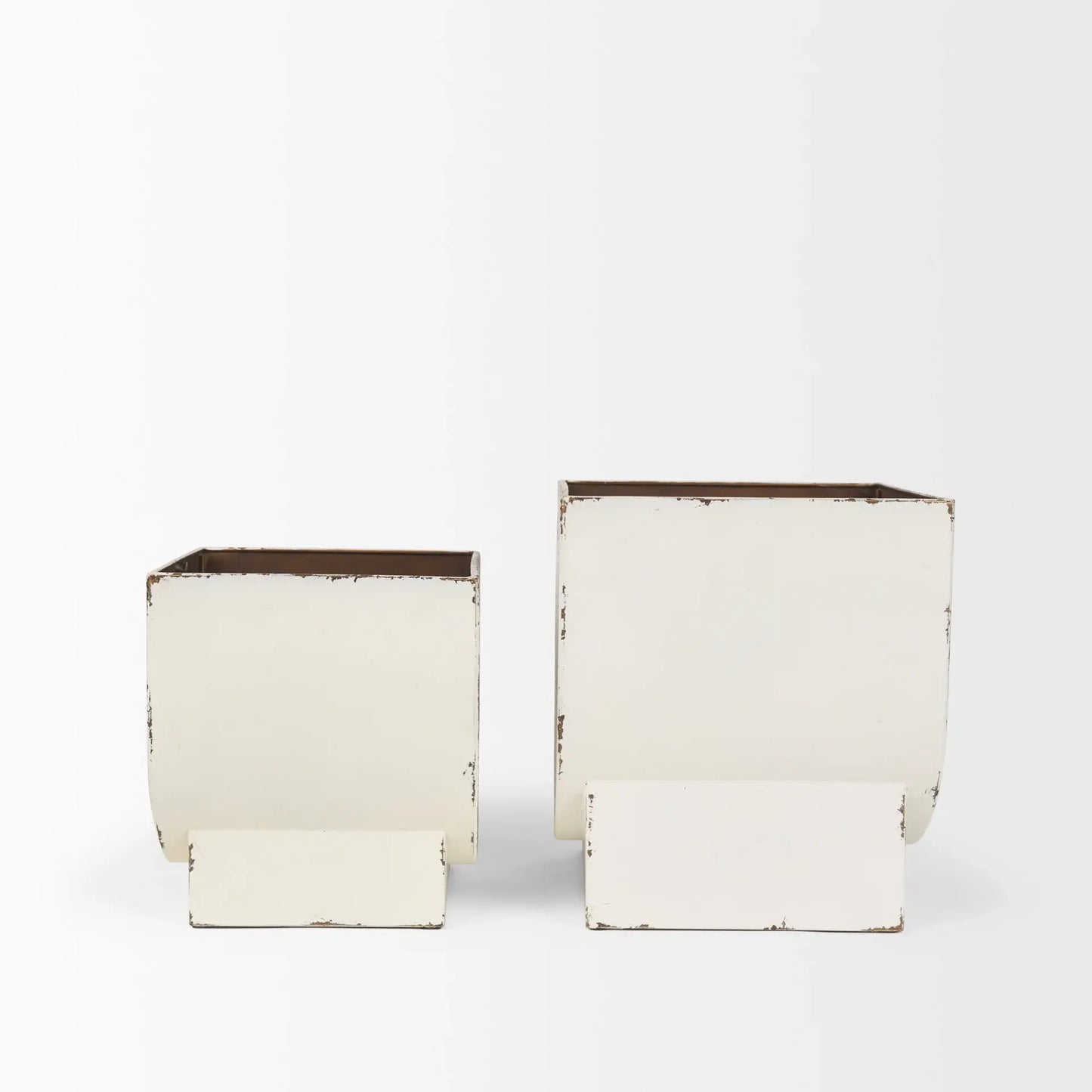 Set of Two White Metal 20 Ounce Rectangular Pot Planters - Homeroots - Flyclothing LLC