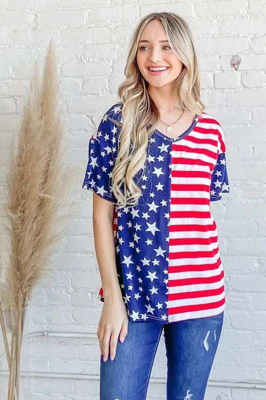 And The Why American Flag Short Sleeve Top - Trendsi - Flyclothing LLC