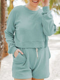 Ribbed Round Neck Long Sleeve Top and Shorts Set - Trendsi - Flyclothing LLC