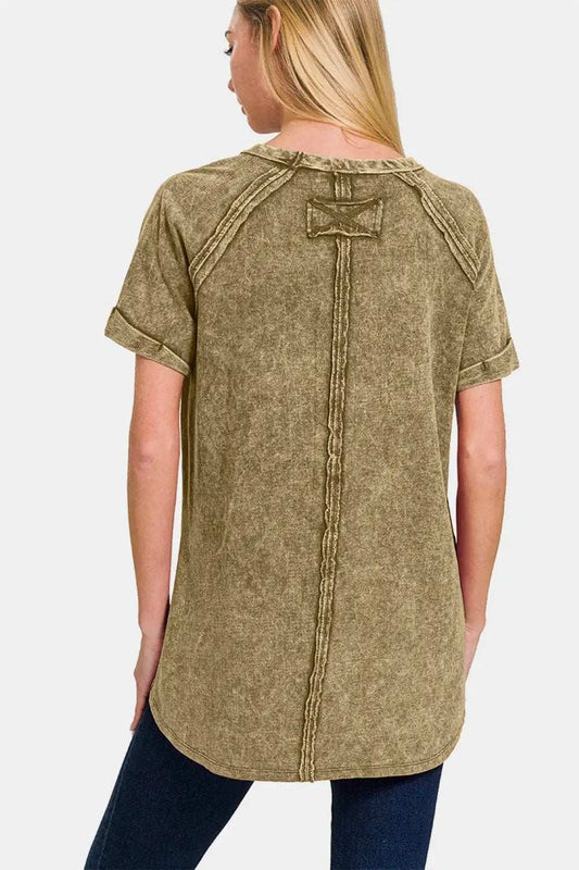 Zenana Heathered Round Neck Short Sleeve Top - Trendsi - Flyclothing LLC