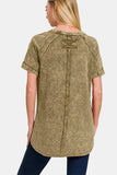 Zenana Heathered Round Neck Short Sleeve Top - Trendsi - Flyclothing LLC