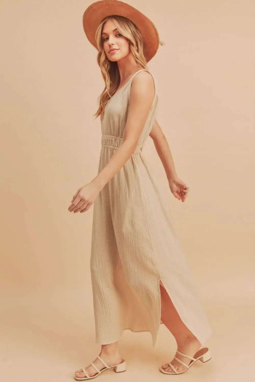 Aemi + Co Side Slit Round Neck Sleeveless Tank Dress - Trendsi - Flyclothing LLC
