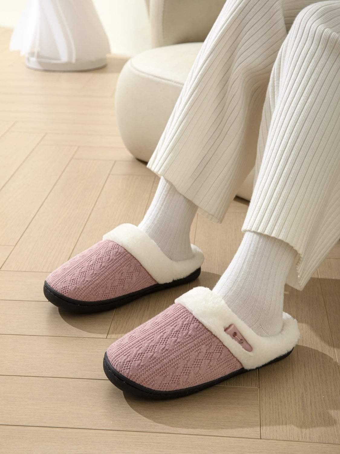 Horn Buckle Furry Texture Flat Slippers - Trendsi - Flyclothing LLC