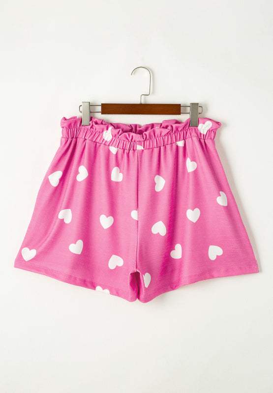 Heart Round Neck Long Sleeve Top and Elastic Waist Shorts Set - Trendsi - Flyclothing LLC