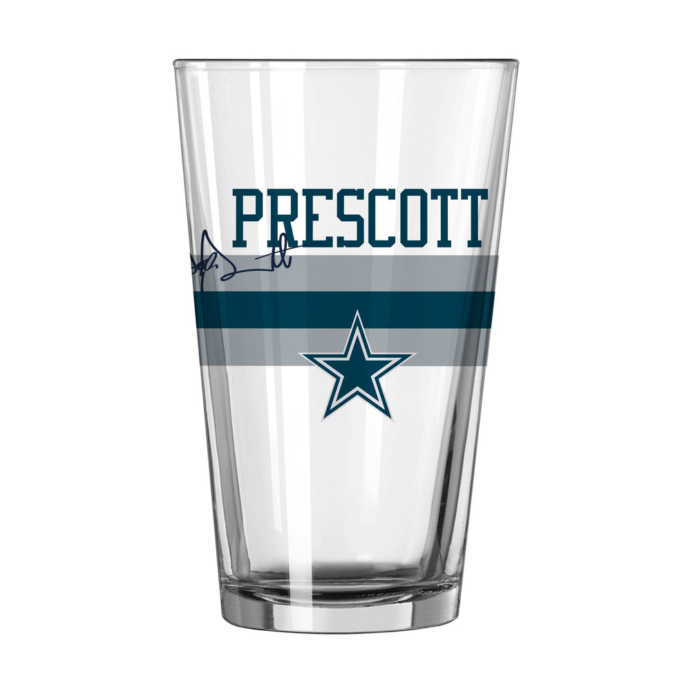 Dallas Cowboys Dak Prescott 16oz Stripe Pint Glass - Logo Brands - Flyclothing LLC