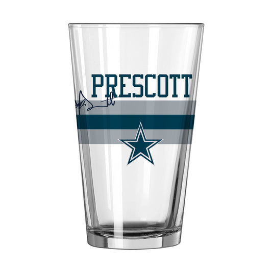 Dallas Cowboys Dak Prescott 16oz Stripe Pint Glass - Logo Brands - Flyclothing LLC