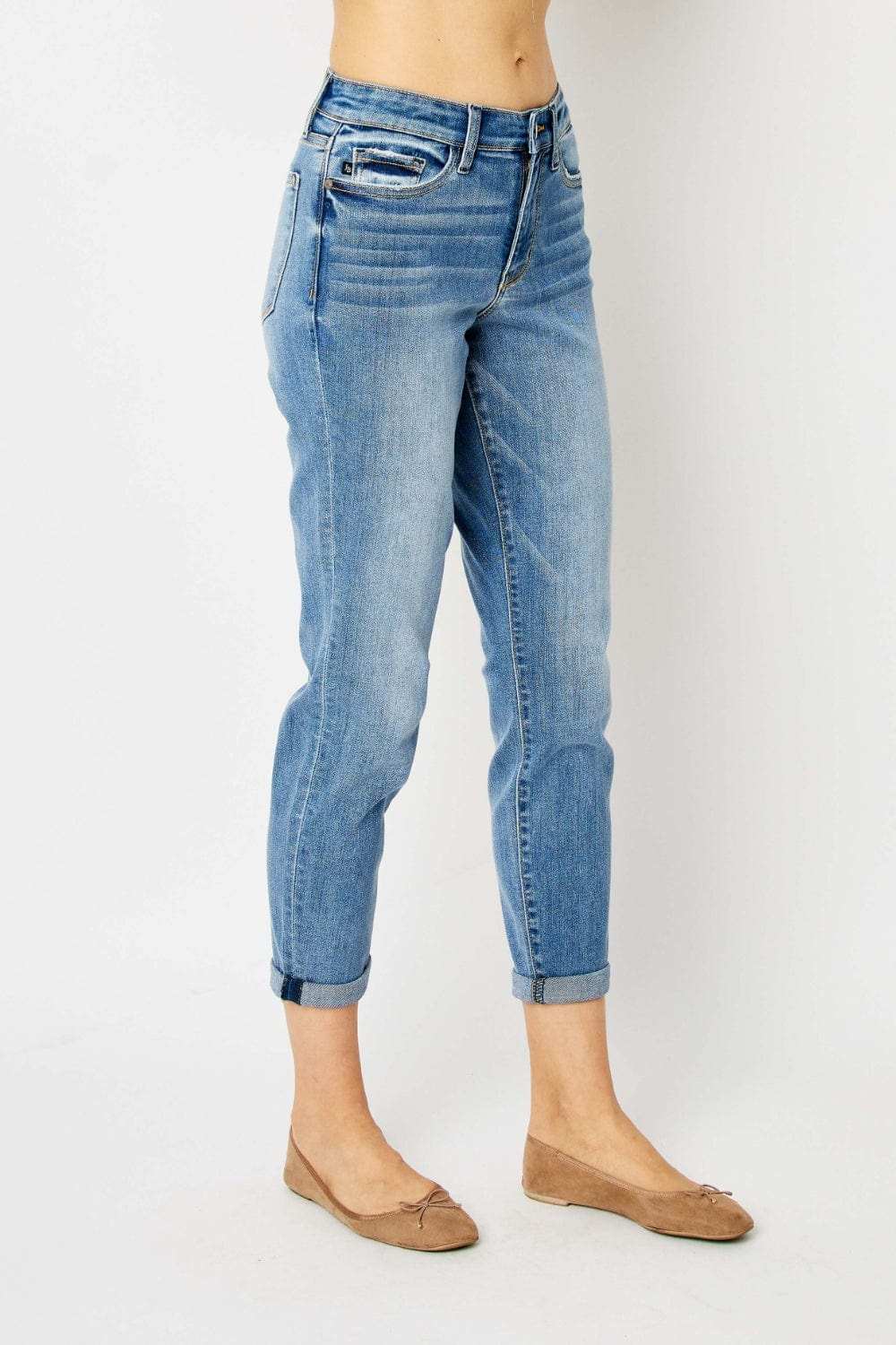 Judy Blue Full Size Cuffed Hem Slim Jeans - Trendsi - Flyclothing LLC