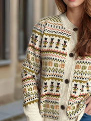 Graphic Button Down Long Sleeve Cardigan - Trendsi