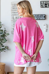 HOPELY Star Pattern Oversized Waffle T-Shirt - Trendsi
