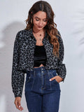 Button Down Printed Cropped Jacket - Trendsi - Flyclothing LLC
