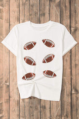 Sequin Football Round Neck Short Sleeve T-Shirt - Trendsi - Flyclothing LLC