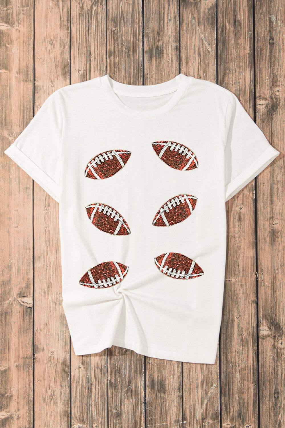 Sequin Football Round Neck Short Sleeve T-Shirt - Trendsi - Flyclothing LLC
