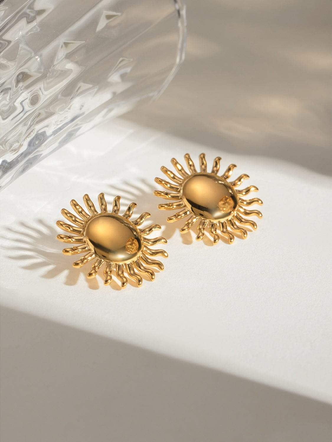 18K Gold-Plated Stainless Steel Sun Stud Earrings - Trendsi - Flyclothing LLC